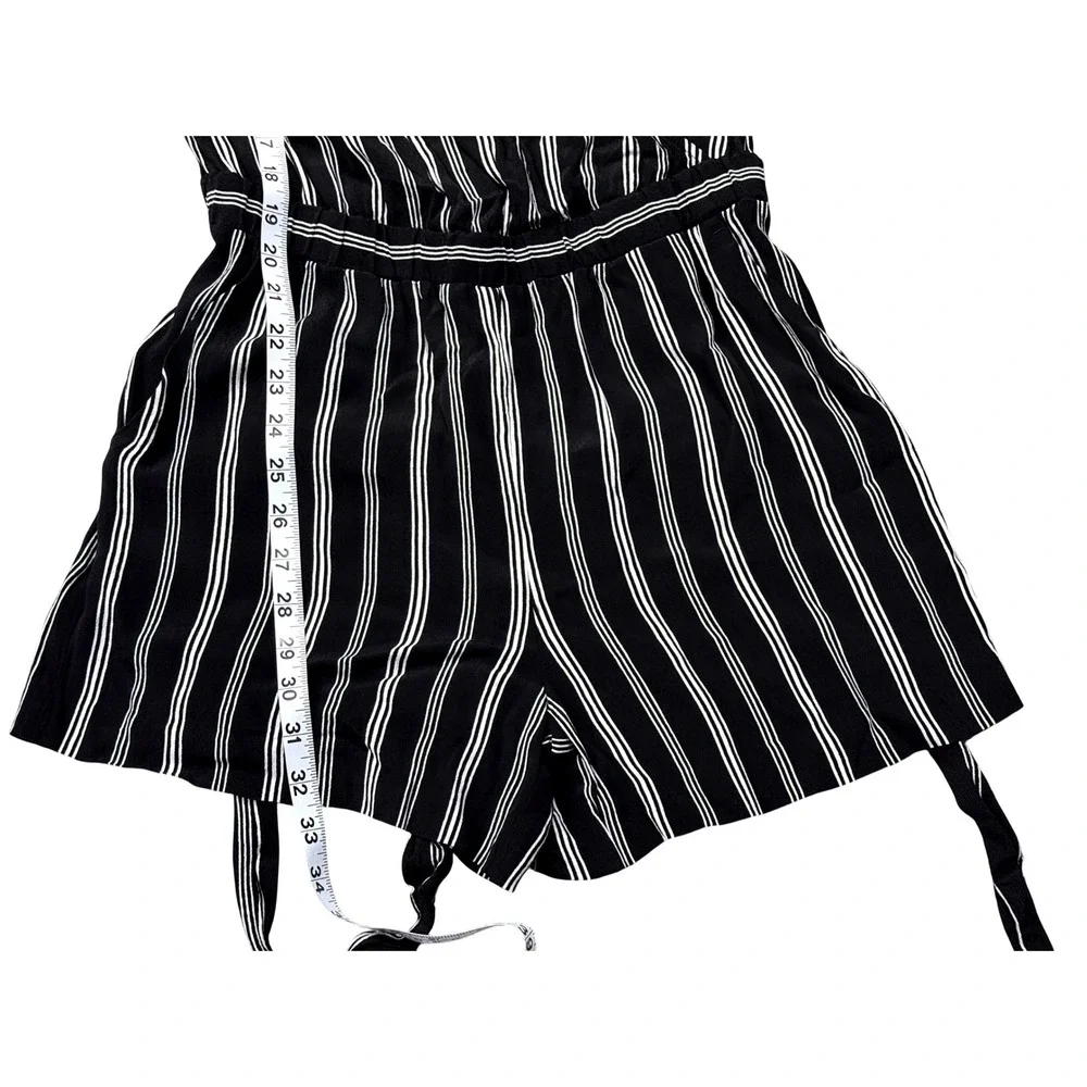 Loft Womens Black White Striped Ruffle Wrap Romper Sleeveless Size S - Picture 6 of 9